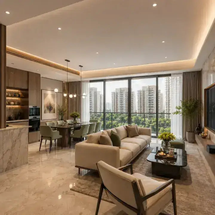 Prestige Windgate representative 3 BHK living-dining interior