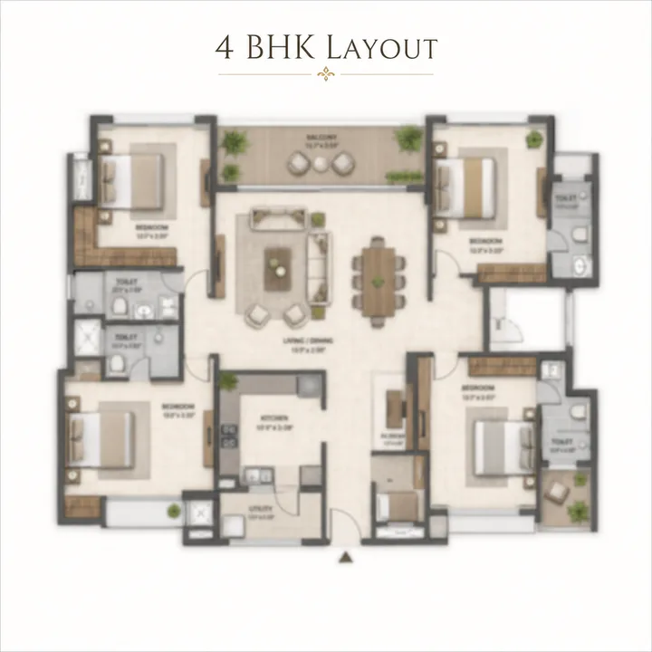 Prestige Windgate 4 BHK floor plan layout (about 1,550 sq ft)
